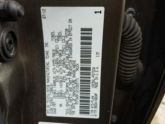 5TFDW5F12CX265771 - 2012 TOYOTA TUNDRA CRE GREEN photo 10