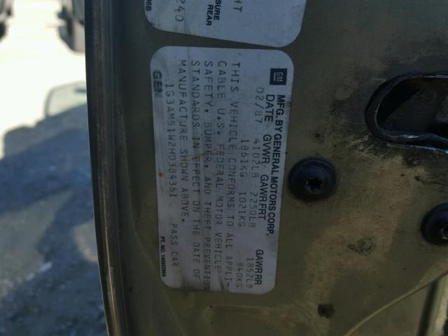 1G3AM51W2HD384361 - 1987 OLDSMOBILE CUTLASS CI მწვანე ფოტო 10