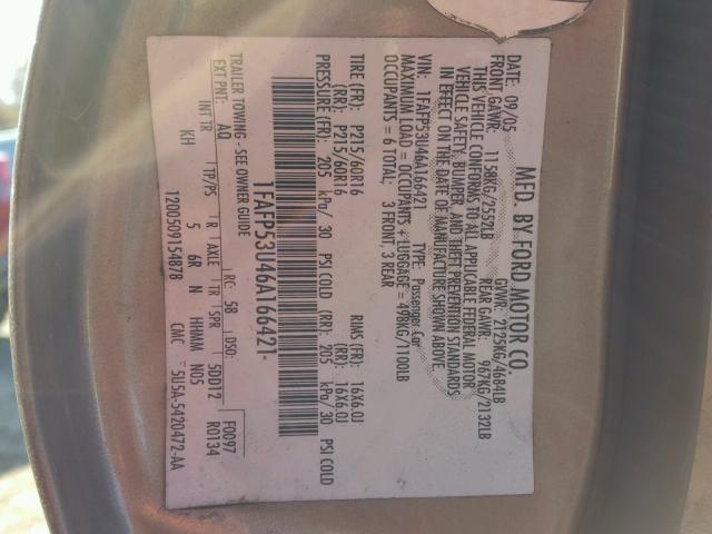 1FAFP53U46A166421 - 2006 FORD TAURUS SE BROWN photo 10