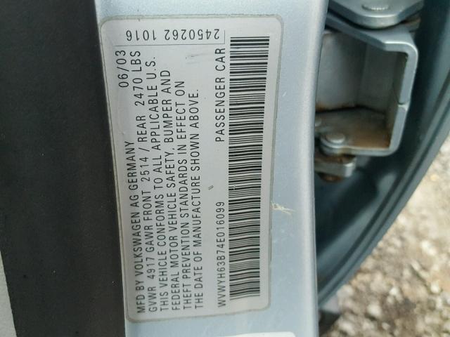 WVWYH63B74E016099 - 2004 VOLKSWAGEN PASSAT GLX ლურჯი ფოტო 10