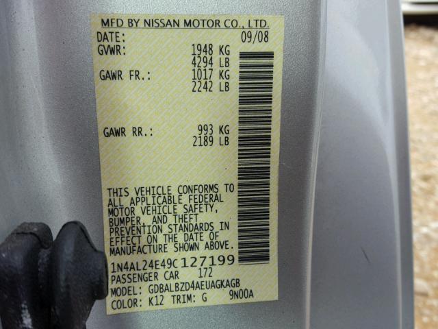 1N4AL24E49C127199 - 2009 NISSAN ALTIMA 2.5 SILVER photo 10