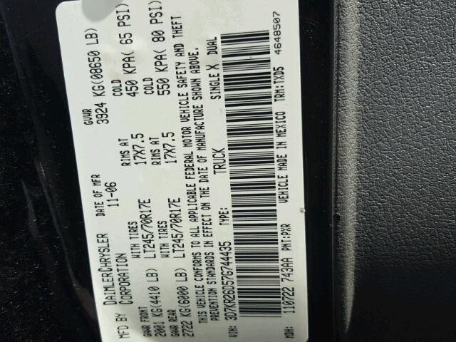 3D7KR26D57G744435 - 2007 DODGE RAM 2500 S BLACK photo 10