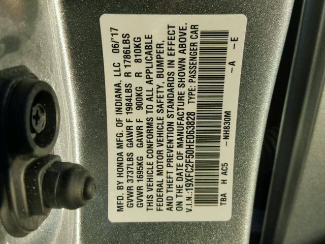 19XFC2F50HE063828 - 2017 HONDA CIVIC LX SILVER photo 10