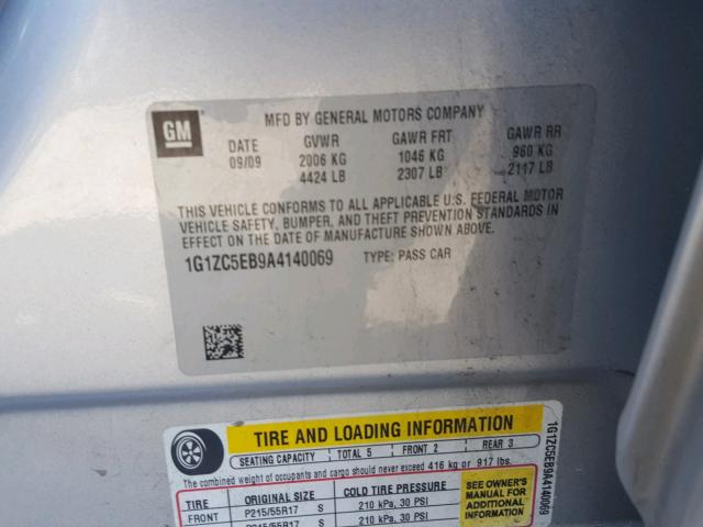 1G1ZC5EB9A4140069 - 2010 CHEVROLET MALIBU 1LT ნაცრისფერი ფოტო 10