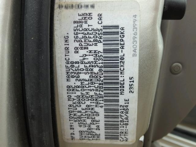 4T1BF28B2YU061357 - 2000 TOYOTA AVALON XL SILVER photo 10