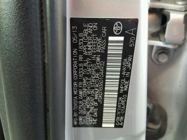 JTDKDTB36D1044932 - 2013 TOYOTA PRIUS C GRAY photo 10