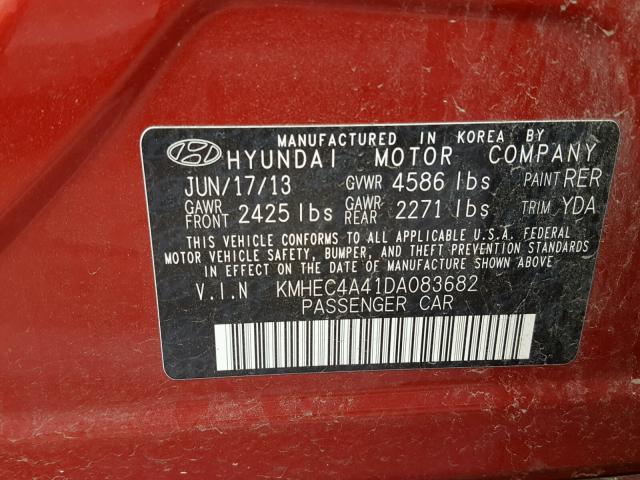 KMHEC4A41DA083682 - 2013 HYUNDAI SONATA HYB RED photo 10