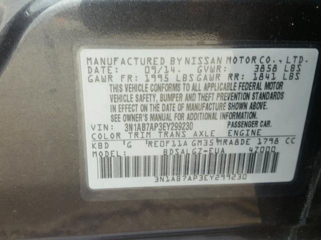 3N1AB7AP3EY299230 - 2014 NISSAN SENTRA S GRAY photo 10