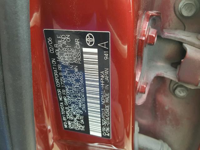 JTKKT604160156605 - 2006 TOYOTA SCION XA RED photo 10