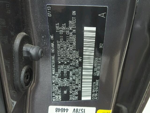 5TDKK3DC2DS390983 - 2013 TOYOTA SIENNA LE CHARCOAL photo 10