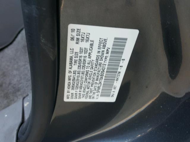 5FNRL3H78AB094312 - 2010 HONDA ODYSSEY EX GRAY photo 10