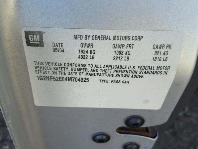 1G2NF52E04M704325 - 2004 PONTIAC GRAND AM S 银色 照片 10