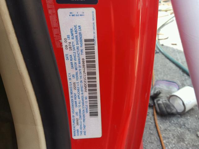 3VWDC21C11M428989 - 2001 VOLKSWAGEN NEW BEETLE 红色 照片 10