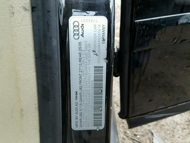 WAUCD64B44N097614 - 2004 AUDI A6 S-LINE BLACK photo 10