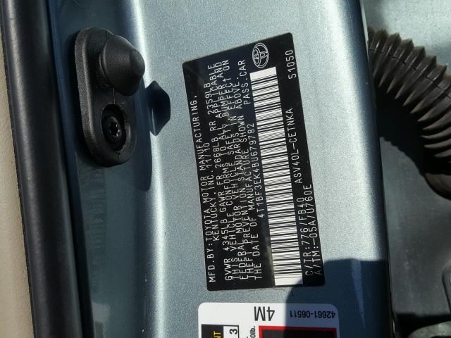 4T1BF3EK4BU679782 - 2011 TOYOTA CAMRY BASE BLUE photo 10