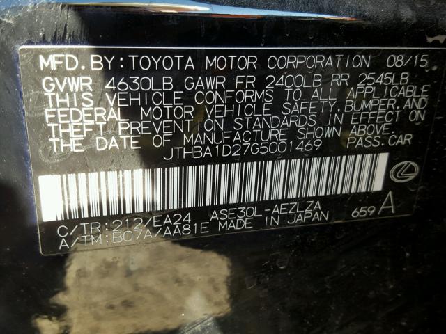 JTHBA1D27G5001469 - 2016 LEXUS IS 200T BLACK photo 10