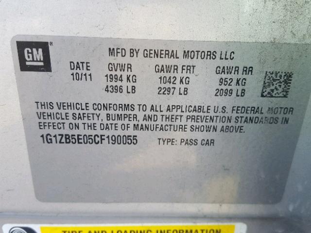 1G1ZB5E05CF190055 - 2012 CHEVROLET MALIBU LS Gümüş foto 10