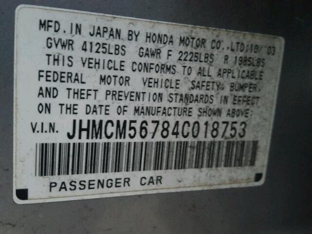 JHMCM56784C018753 - 2004 HONDA ACCORD EX SILVER photo 10