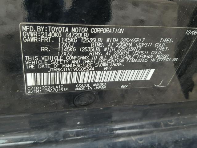 JTMBK31V19D005244 - 2009 TOYOTA RAV4 LIMIT BLACK photo 10