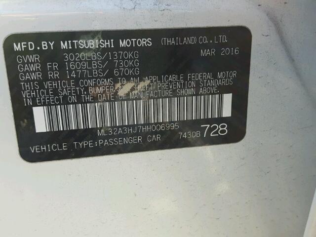 ML32A3HJ7HH006995 - 2017 MITSUBISHI MIRAGE ES WHITE photo 10