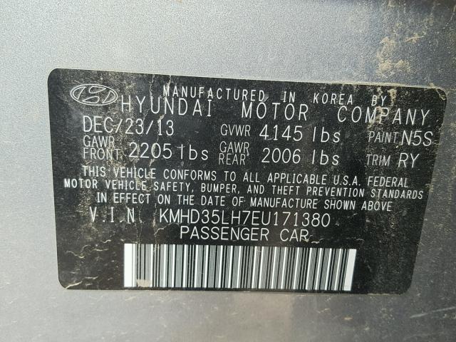 KMHD35LH7EU171380 - 2014 HYUNDAI ELANTRA GT SILVER photo 10