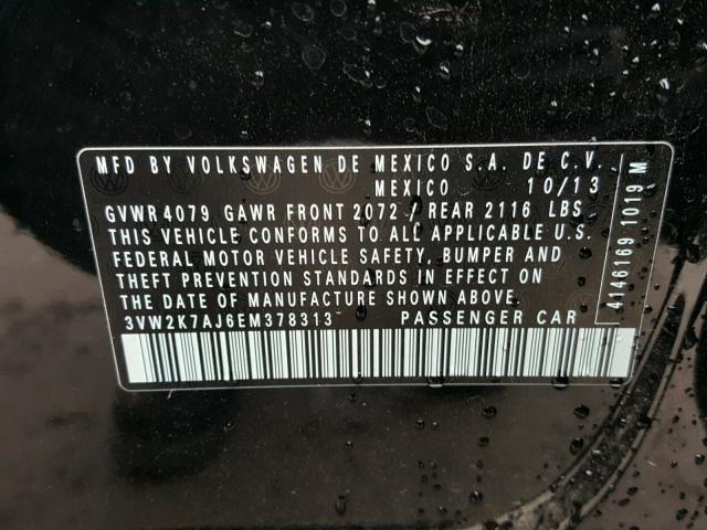 3VW2K7AJ6EM378313 - 2014 VOLKSWAGEN JETTA BASE BLACK photo 10