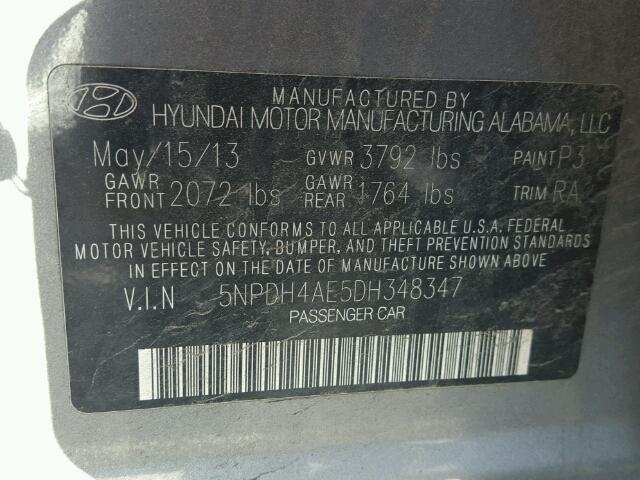 5NPDH4AE5DH348347 - 2013 HYUNDAI ELANTRA GL SILVER photo 10