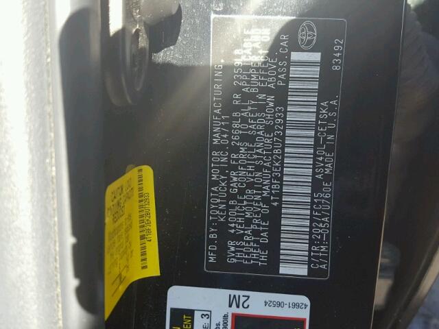 4T1BF3EK2BU732933 - 2011 TOYOTA CAMRY BASE BLACK photo 10