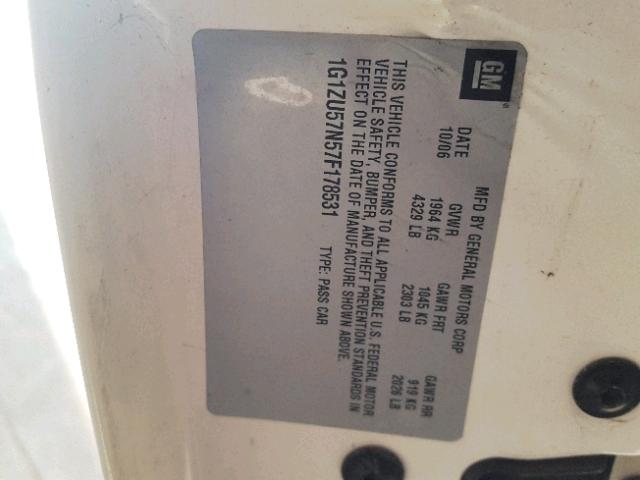 1G1ZU57N57F178531 - 2007 CHEVROLET MALIBU LTZ 白色 照片 10