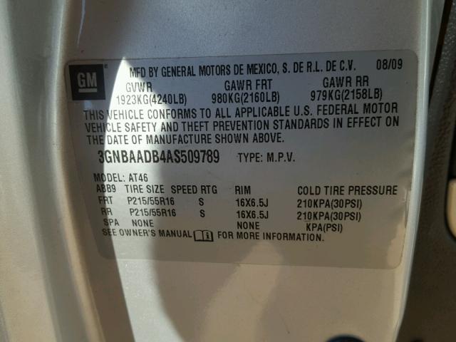 3GNBAADB4AS509789 - 2010 CHEVROLET HHR LS Plata foto 10