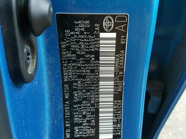 2T1KR32E57C645039 - 2007 TOYOTA COROLLA MA BLUE photo 10