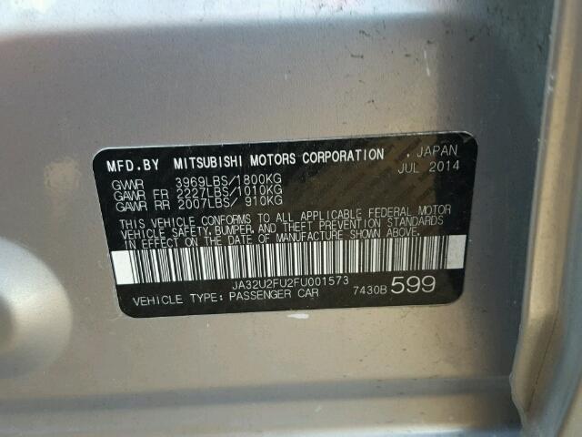 JA32U2FU2FU001573 - 2015 MITSUBISHI LANCER ES SILVER photo 10