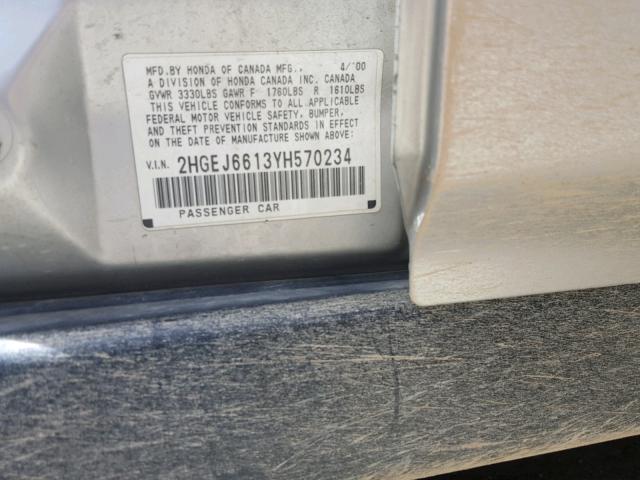 2HGEJ6613YH570234 - 2000 HONDA CIVIC BASE 银色 照片 10