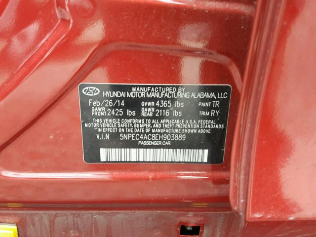 5NPEC4AC8EH903889 - 2014 HYUNDAI SONATA SE RED photo 10