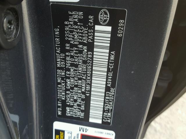 4T1BF3EK4BU652789 - 2011 TOYOTA CAMRY BASE CHARCOAL photo 10