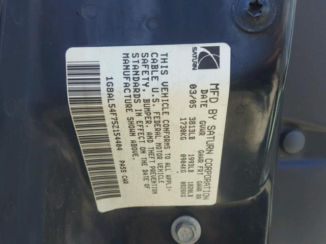 1G8AL54F75Z154404 - 2005 SATURN ION LEVEL GRAY photo 10