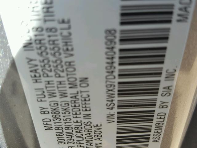 4S4WX97D494404908 - 2009 SUBARU TRIBECA LI 灰色 照片 10