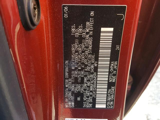 JTLKT324X64064599 - 2006 TOYOTA SCION XB Бордовый фото 10