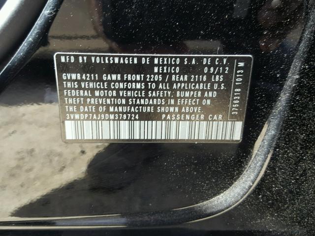 3VWDP7AJ9DM379724 - 2013 VOLKSWAGEN JETTA SE 黑色 照片 10