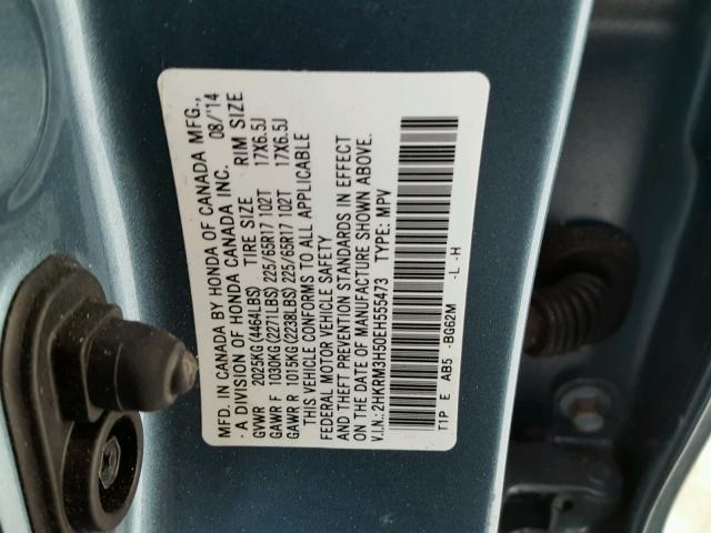 2HKRM3H50EH555473 - 2014 HONDA CR-V EX BLUE photo 10