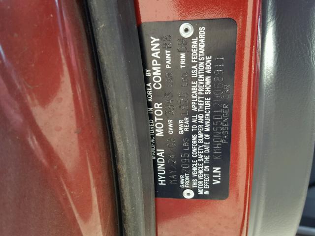 KMHDN55D12U068911 - 2002 HYUNDAI ELANTRA GL RED photo 10