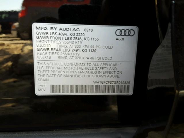 WA1GFCFS7GR019328 - 2016 AUDI Q3 PRESTIG BLACK photo 10