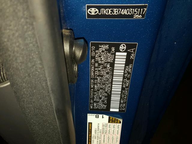 JTKDE3B74A0315117 - 2010 TOYOTA SCION TC 蓝色 照片 10