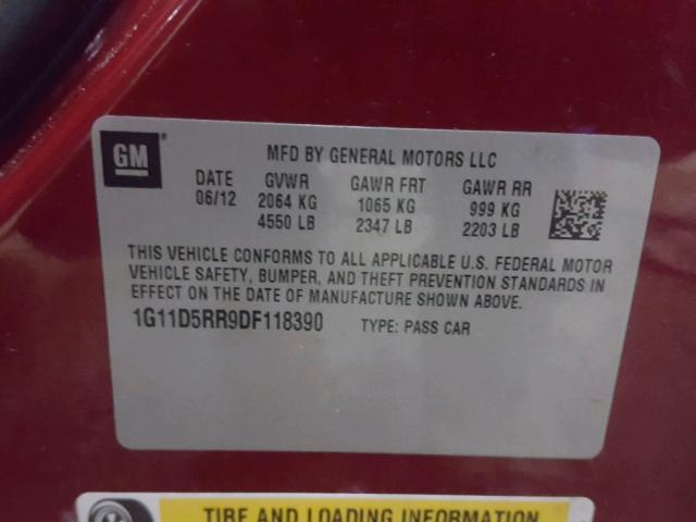 1G11D5RR9DF118390 - 2013 CHEVROLET MALIBU 1LT MAROON photo 10