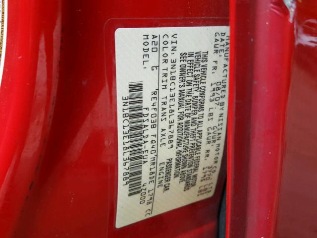 3N1BC13E18L367889 - 2008 NISSAN VERSA S RED photo 10