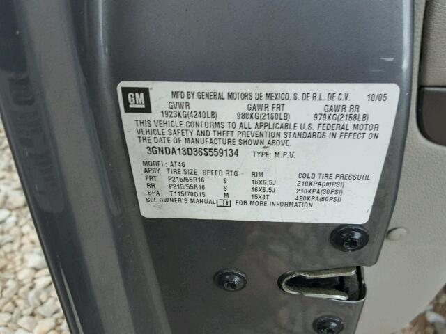 3GNDA13D36S559134 - 2006 CHEVROLET HHR LS Gris foto 10