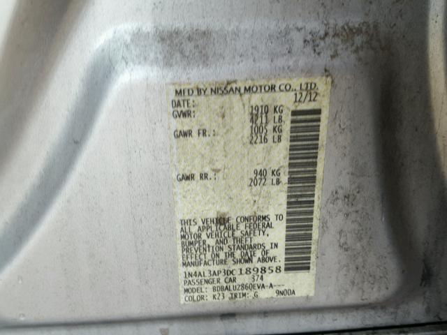 1N4AL3AP3DC189858 - 2013 NISSAN ALTIMA 2.5 SILVER photo 10