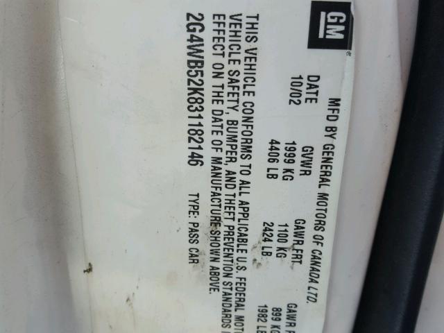 2G4WB52K831182146 - 2003 BUICK REGAL LS WHITE photo 10