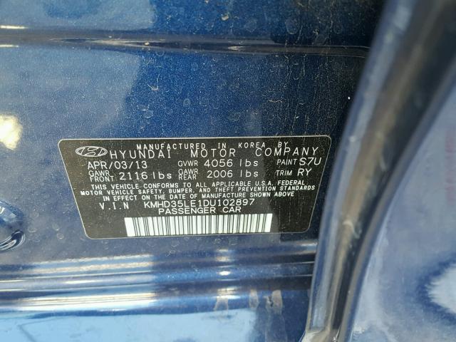 KMHD35LE1DU102897 - 2013 HYUNDAI ELANTRA GT BLUE photo 10