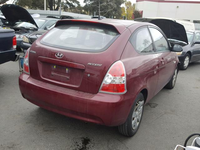 KMHCM36C67U051702 - 2007 HYUNDAI ACCENT GS BURGUNDY photo 4